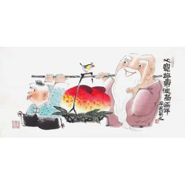 吴元国画人物心宽益寿德高延年字画之家