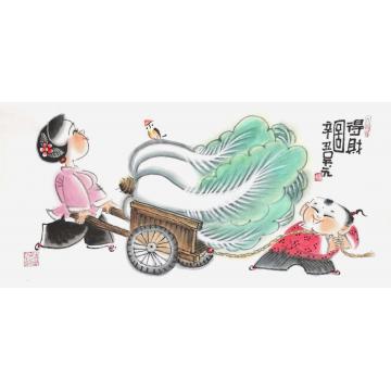 吴元国画人物得财图字画之家