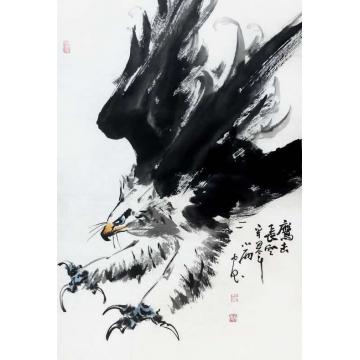 周小雨国画花鸟鹰击长空字画之家