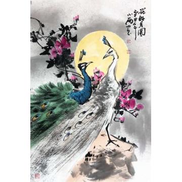 周小雨国画花鸟花好月圆字画之家