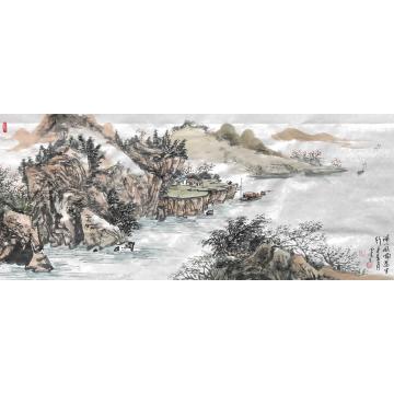陆雪峰国画山水湖山风顺万里行字画之家