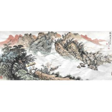 陆雪峰国画山水观瀑图-退字画之家