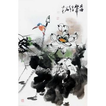 周小雨国画花鸟荷塘栖翠字画之家