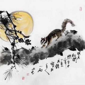 周小雨国画花鸟明月松间照字画之家