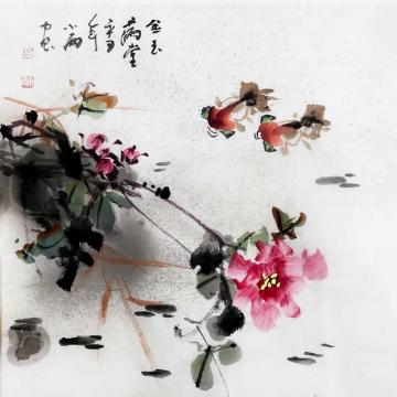 周小雨国画花鸟金玉满堂字画之家