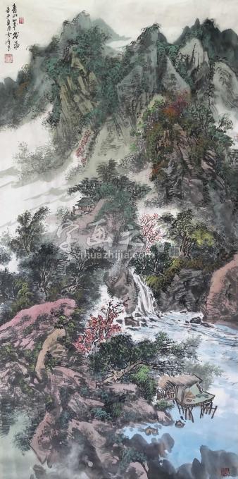 陆雪峰国画山水青山翠谷图字画之家