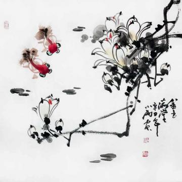 周小雨国画花鸟金玉满堂字画之家