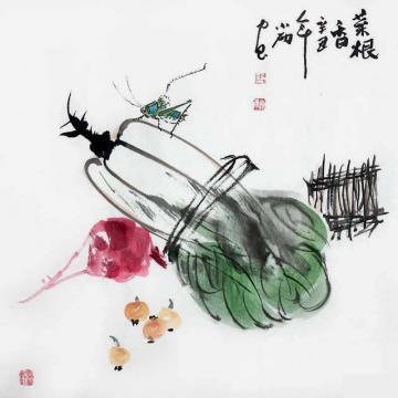 周小雨国画花鸟菜根香字画之家