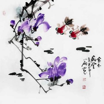 周小雨国画花鸟金玉满堂字画之家