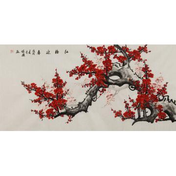 孙迪国画花鸟红梅迎春字画之家