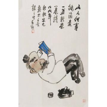 熊宗艺国画人物一盏新茶一卷诗字画之家