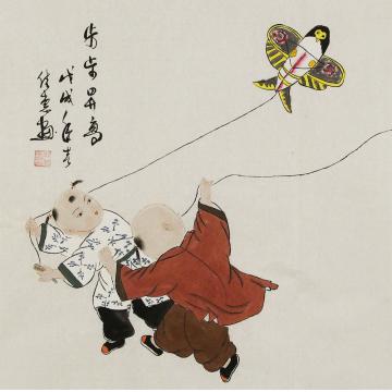 周佳惠国画人物步步升高字画之家