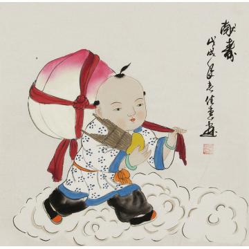 周佳惠国画人物献寿字画之家