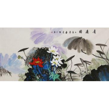熊丁国画花鸟青莲图字画之家