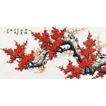 孙迪国画花鸟红梅迎春字画之家
