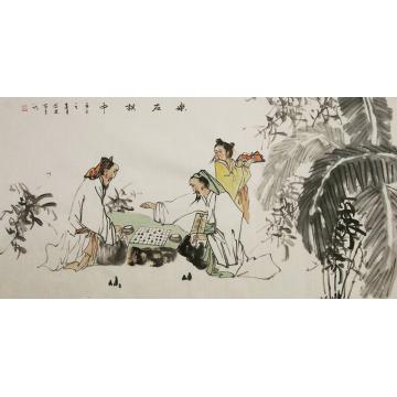 谭述乐国画人物乐在棋中字画之家