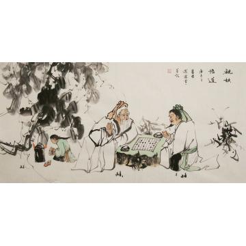 谭述乐国画人物观棋悟道字画之家