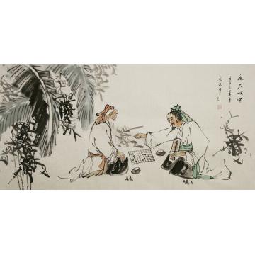 谭述乐国画人物乐在棋中字画之家
