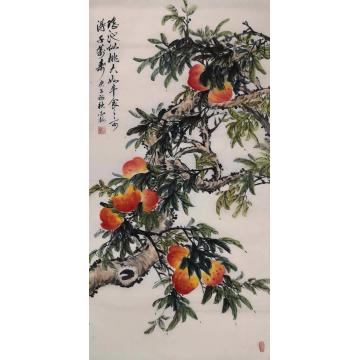 白金梅国画花鸟寿桃图字画之家
