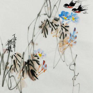 姜志勇国画花鸟赠送：紫燕双飞字画之家