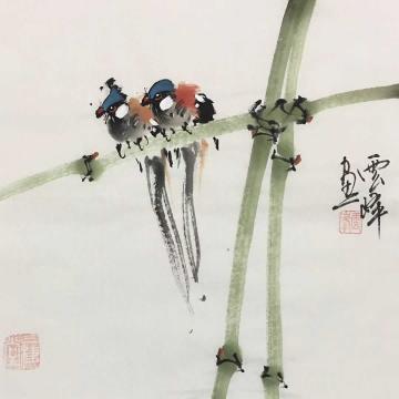 云峰国画花鸟赠送：平安双栖字画之家