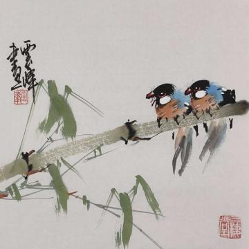 云峰国画花鸟赠送：平安双栖字画之家