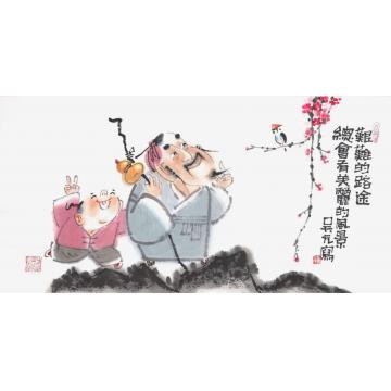 吴元国画人物路途有风景字画之家