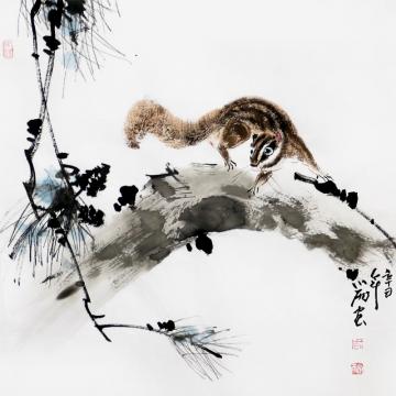 周小雨国画花鸟松间雅趣字画之家