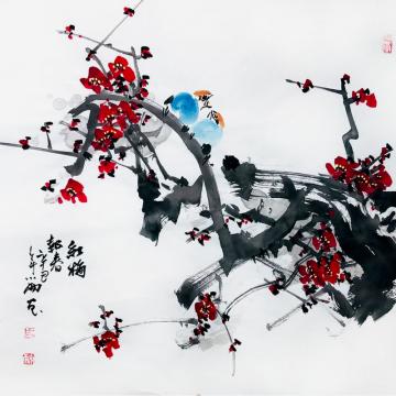 周小雨国画花鸟红梅报春字画之家
