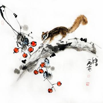 周小雨国画花鸟樱桃红了字画之家