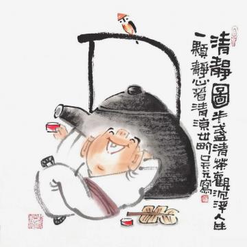 吴元国画人物清静图字画之家