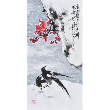 杨怀山国画花鸟红梅双喜字画之家
