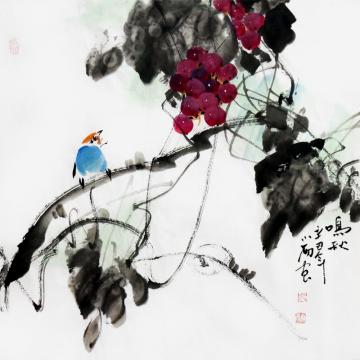 周小雨国画花鸟鸣秋字画之家