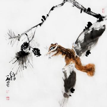 周小雨国画花鸟松林雅趣字画之家