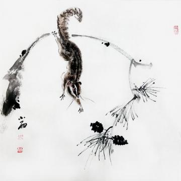 周小雨国画花鸟松趣图字画之家