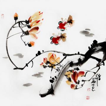 周小雨国画花鸟金玉满堂字画之家