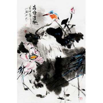 周小雨国画花鸟荷塘清趣字画之家