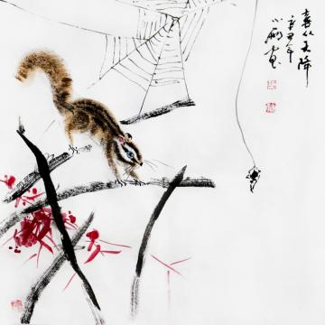 周小雨国画花鸟喜从天降字画之家