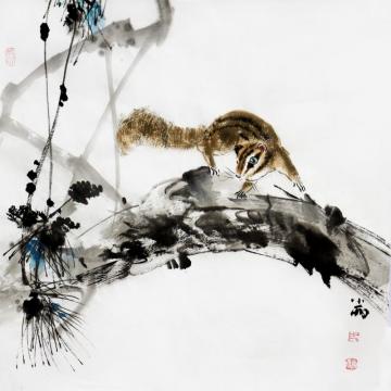 周小雨国画花鸟松趣图字画之家