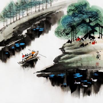 周心兰国画山水江上渔者字画之家