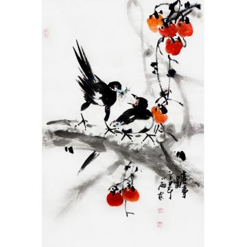 周小雨国画花鸟喜事图字画之家