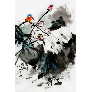 周小雨国画花鸟荷塘雅趣字画之家