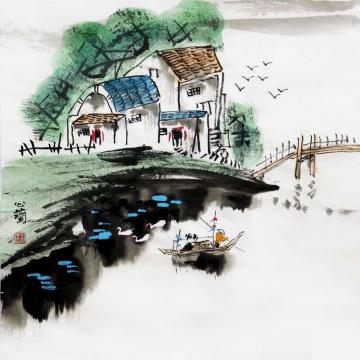 周心兰国画山水小桥流水人家字画之家