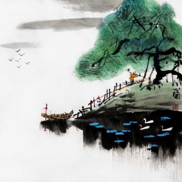 周心兰国画山水春江渔归字画之家