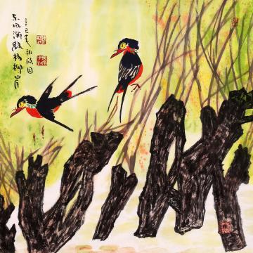 顾园国画花鸟东风渐绿杨柳岸字画之家