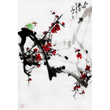 周小雨国画花鸟红梅报春字画之家