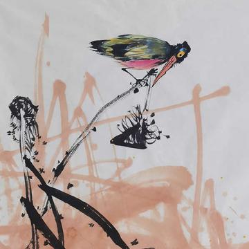 鲁叁田国画花鸟赠送：荷翠图字画之家