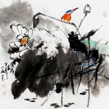 周小雨国画花鸟赏荷图字画之家