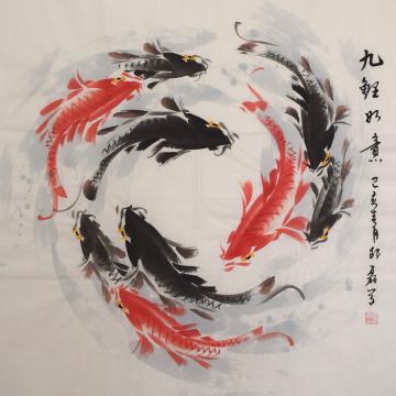 邵磊国画花鸟九鲤如意×5字画之家