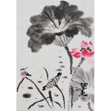 鲁叁田国画花鸟荷塘栖翠字画之家